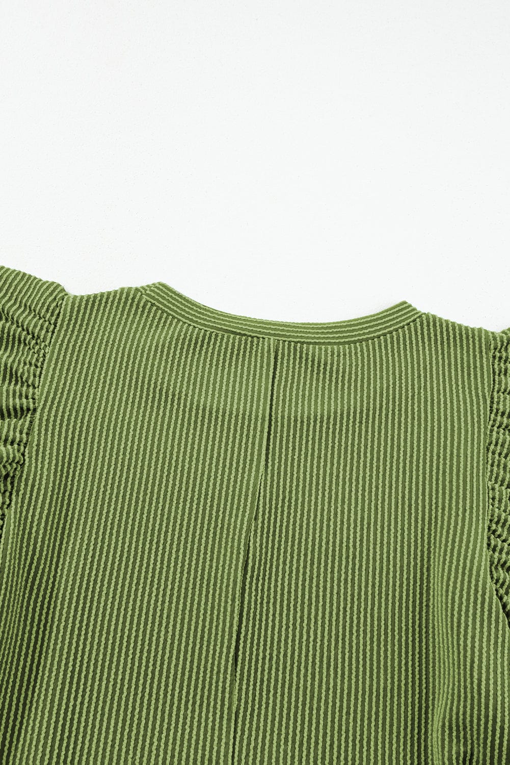 Grass Green Ribbed Shift Dress with Flutter Sleeves