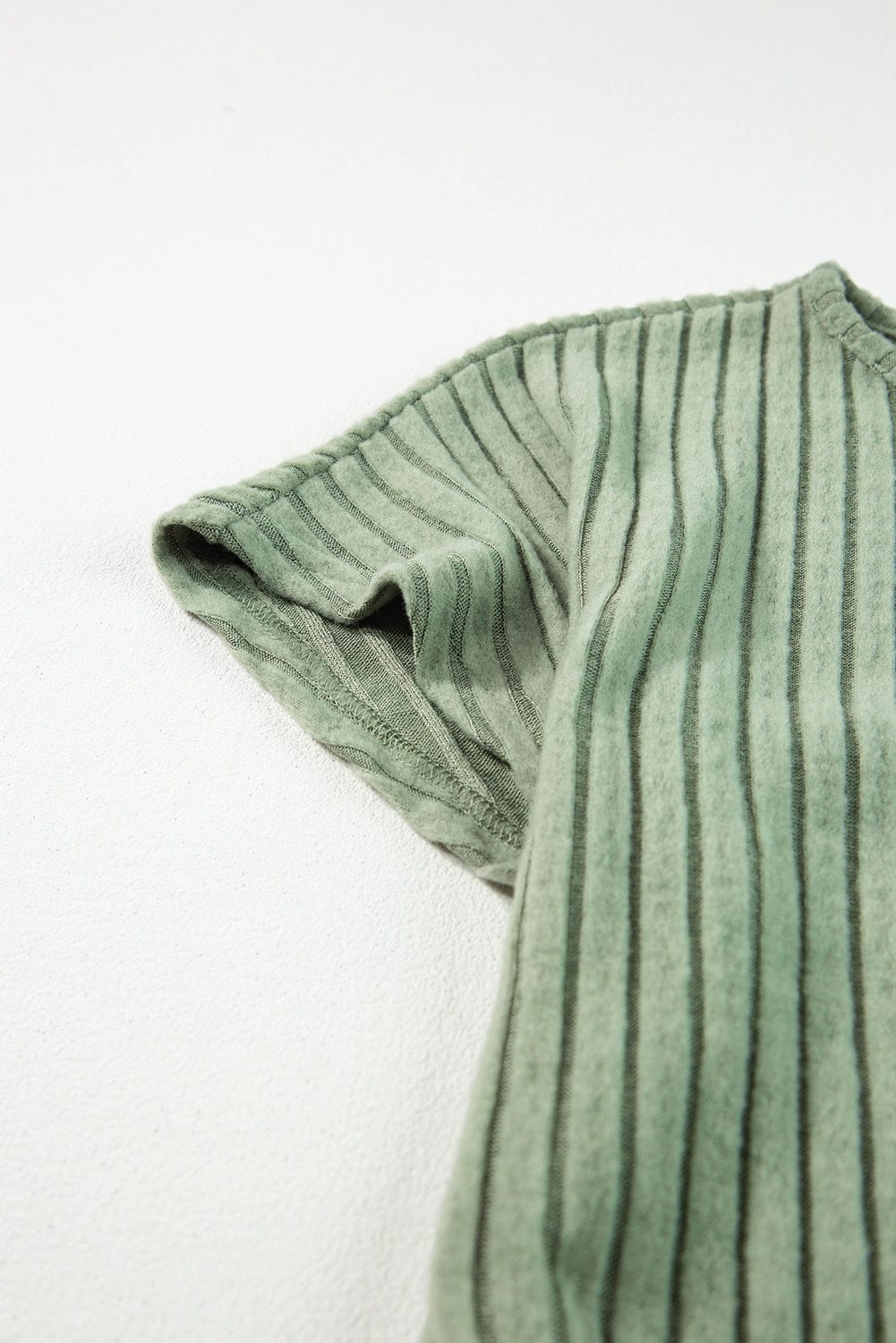 Grass Green Ribbed Wide Leg Jumpsuit with Short Sleeves