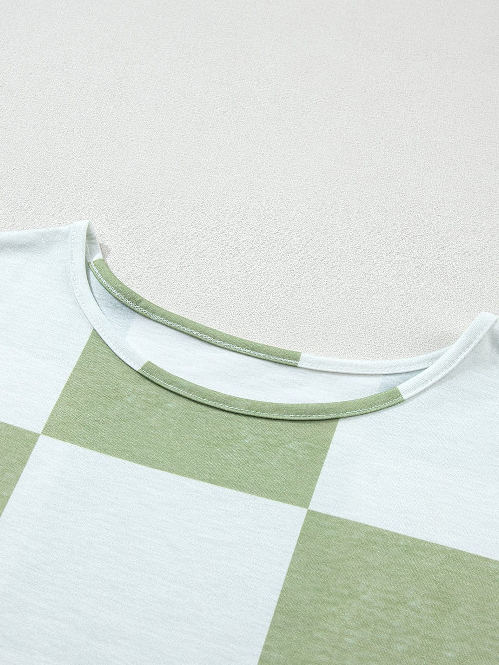 Grassy Checkered Print Blouse with Shirred Sleeves