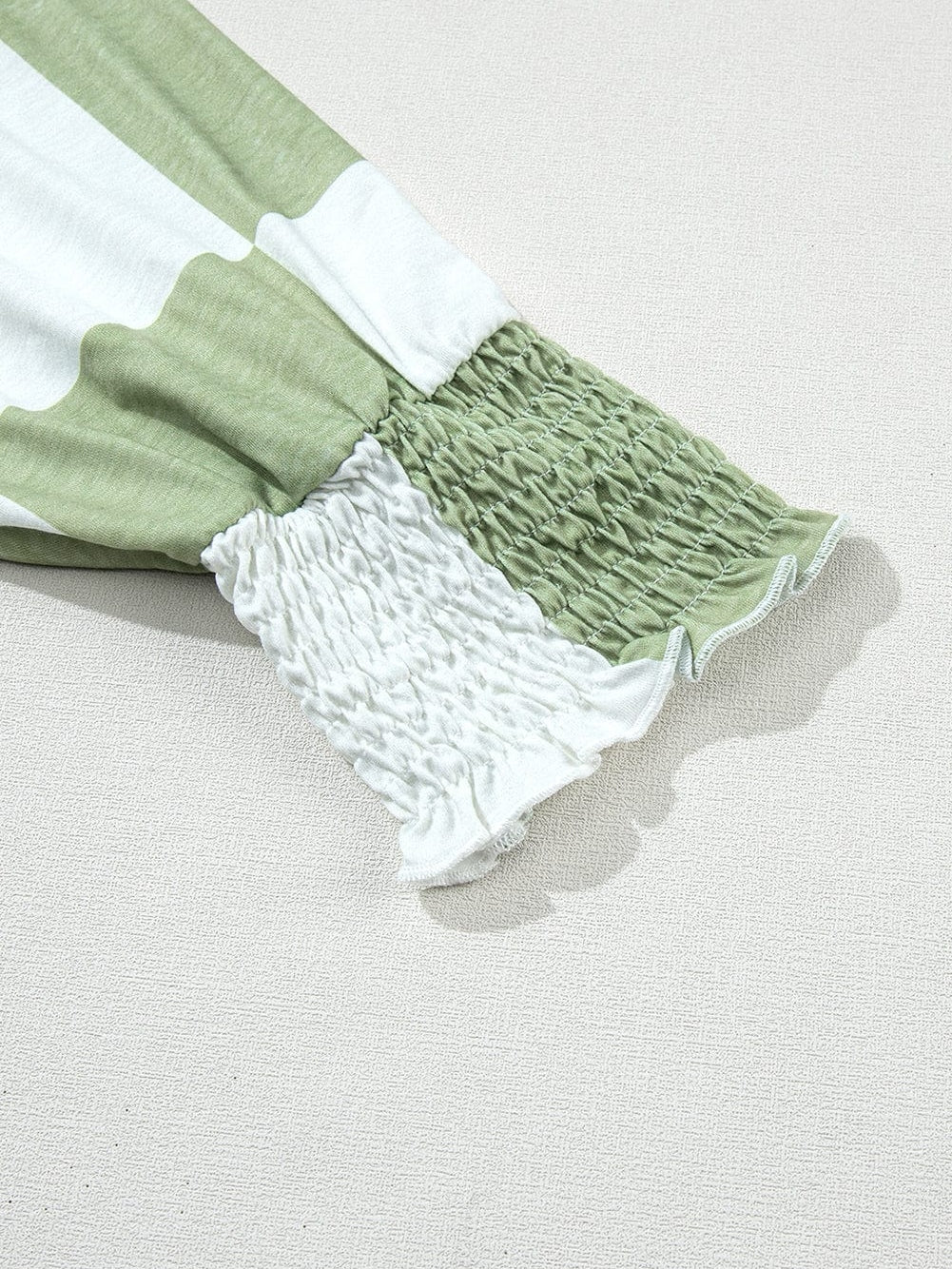 Grassy Checkered Print Blouse with Shirred Sleeves