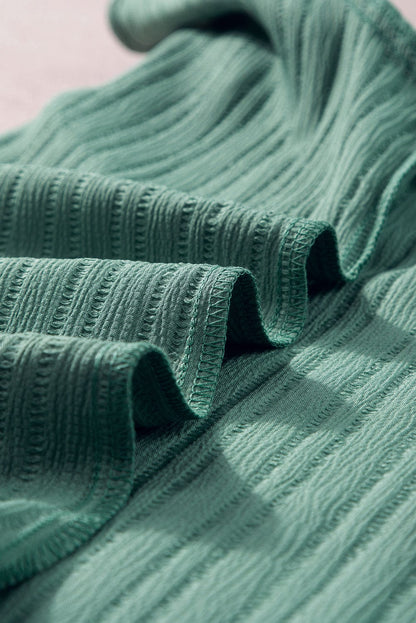 Grassy Green Textured V Neck Ruffle Sleeve Top
