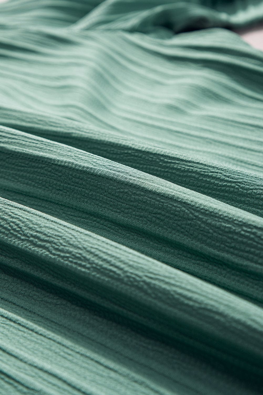 Grassy Green Textured V Neck Ruffle Sleeve Top