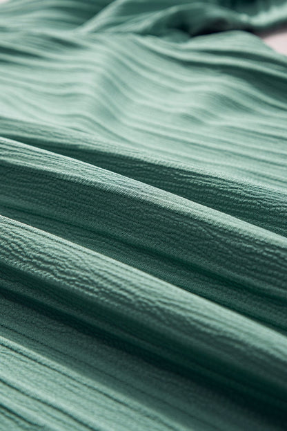 Grassy Green Textured V Neck Ruffle Sleeve Top