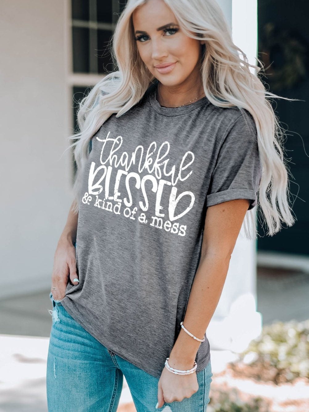 Grateful & Kind Messy Vibes Gray Tee