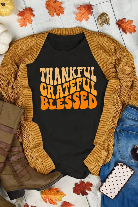 Gratitude Attitude Black Crew Neck Graphic Tee