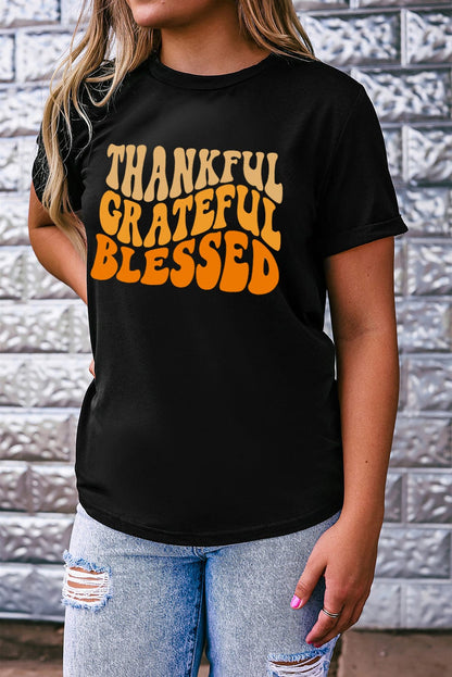 Gratitude Attitude Black Crew Neck Graphic Tee
