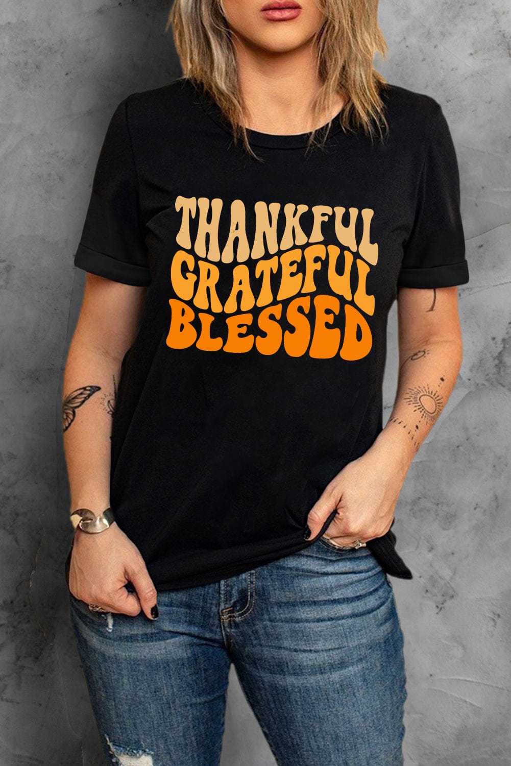 Gratitude Attitude Black Crew Neck Graphic Tee