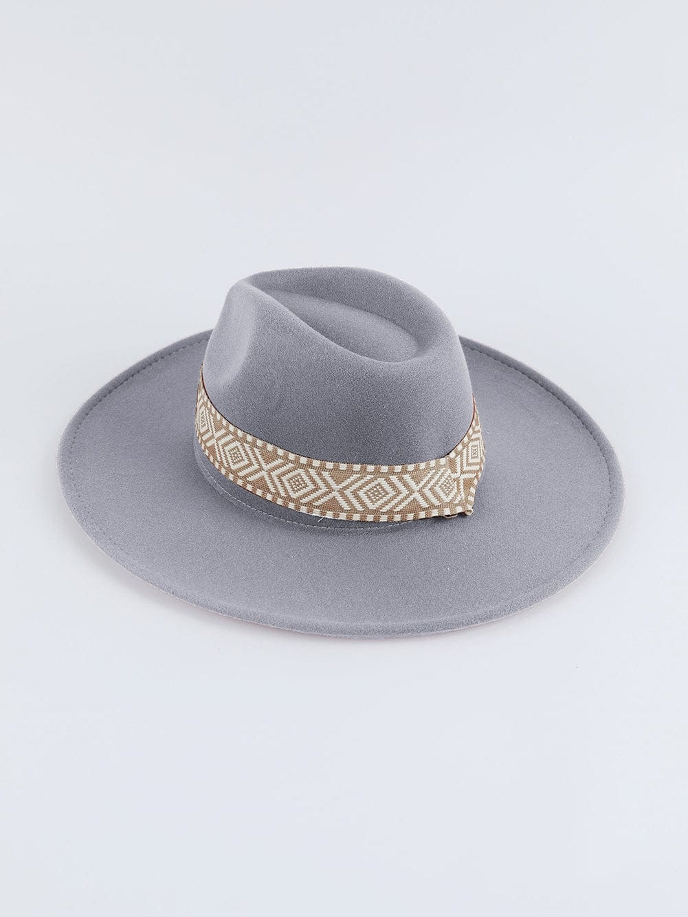 Gray Aztec Embroidery Retro Flat Fedora Hat
