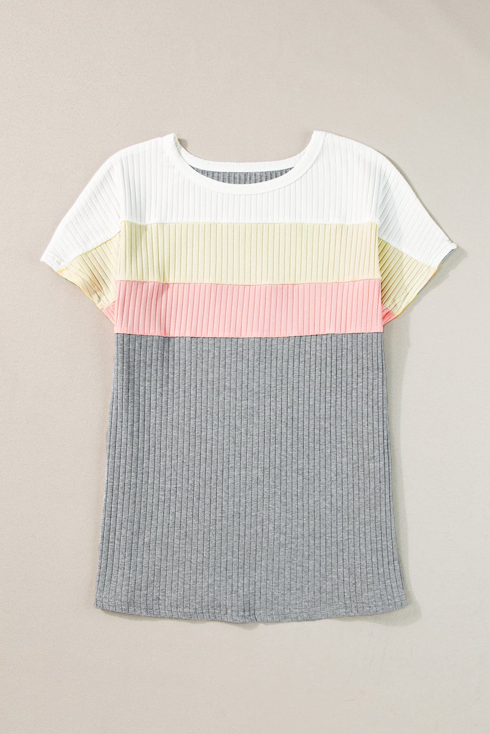 Gray Color Block Ribbed Patchwork Tee