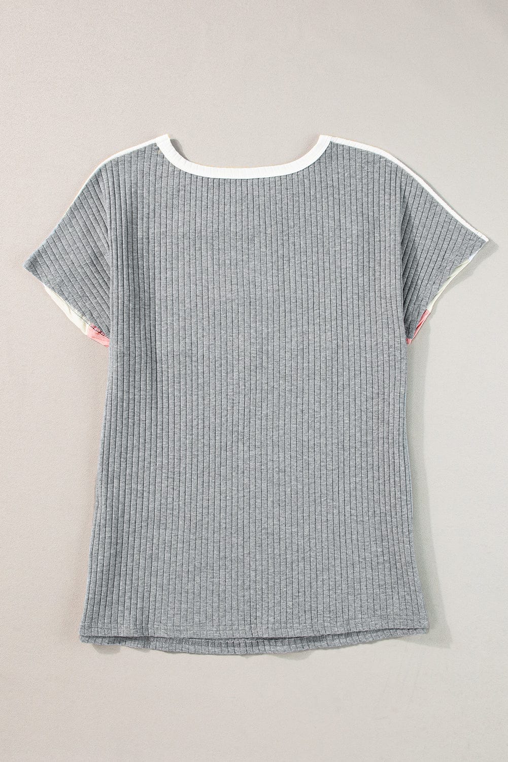 Gray Color Block Ribbed Patchwork Tee