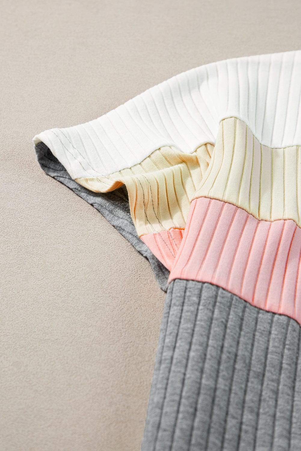 Gray Color Block Ribbed Patchwork Tee
