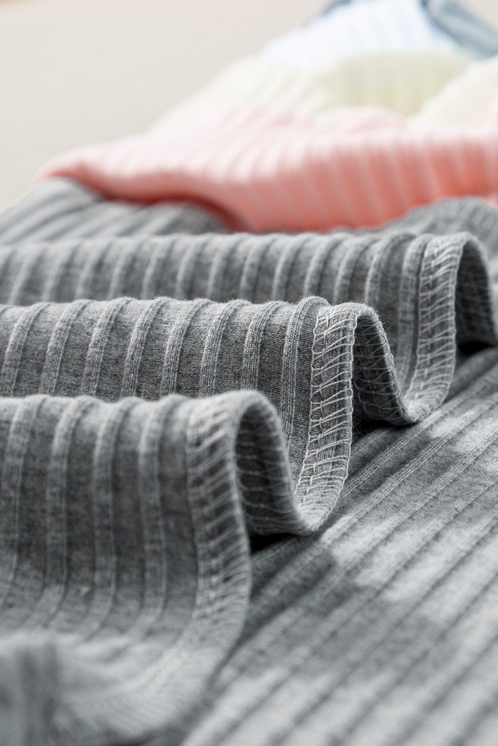 Gray Color Block Ribbed Patchwork Tee