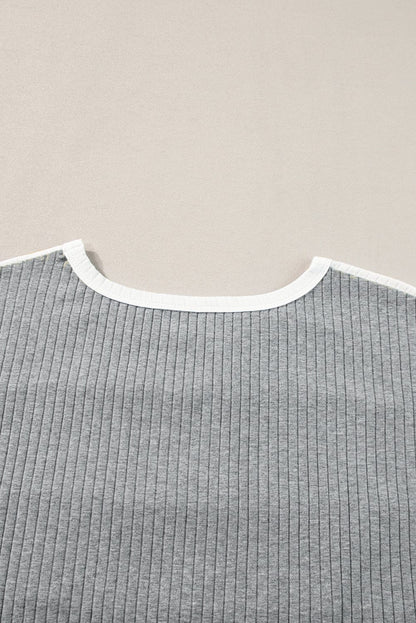 Gray Color Block Ribbed Patchwork Tee