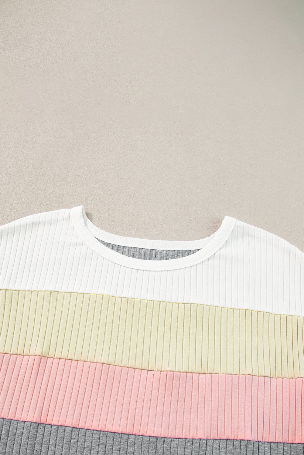 Gray Color Block Ribbed Patchwork Tee