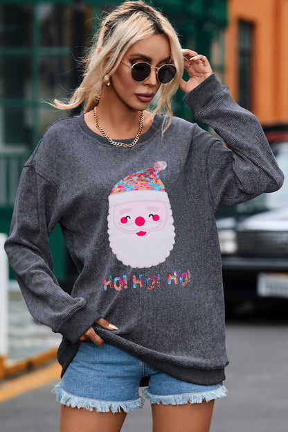 Gray Corduroy Santa Claus Sequin Graphic Sweatshirt