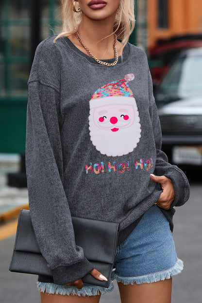 Gray Corduroy Santa Claus Sequin Graphic Sweatshirt