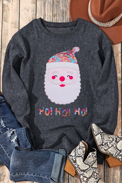 Gray Corduroy Santa Claus Sequin Graphic Sweatshirt