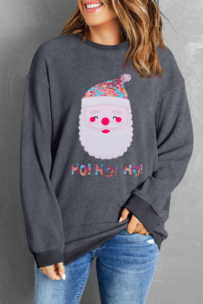 Gray Corduroy Santa Claus Sequin Graphic Sweatshirt