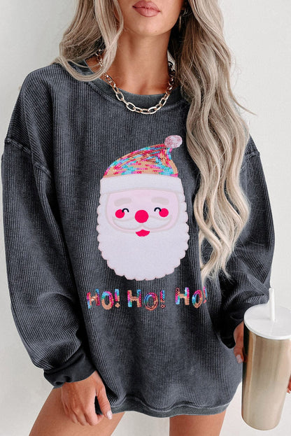 Gray Corduroy Santa Claus Sequin Graphic Sweatshirt