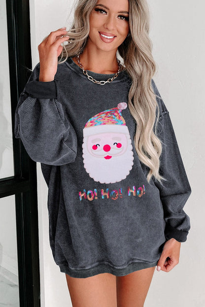 Gray Corduroy Santa Claus Sequin Graphic Sweatshirt