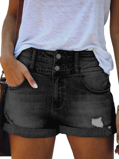 Gray Cuffed High Rise Denim Shorts