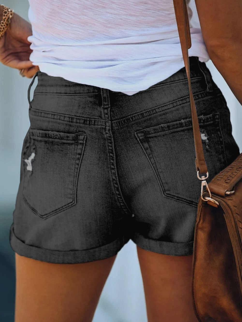 Gray Cuffed High Rise Denim Shorts