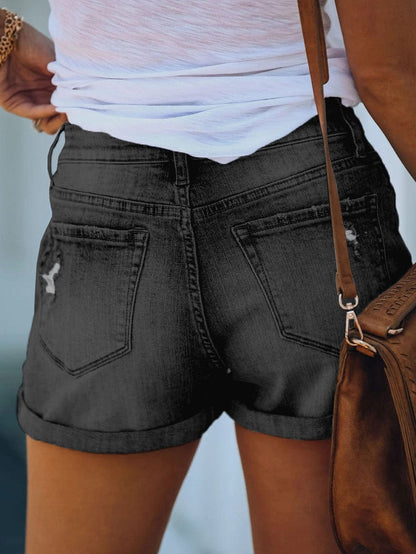 Gray Cuffed High Rise Denim Shorts