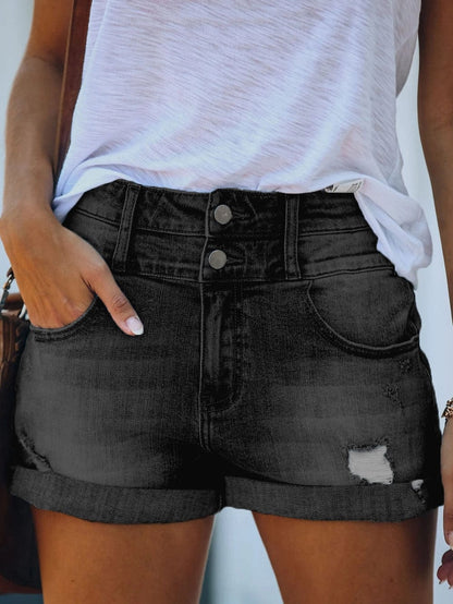 Gray Distressed Cuffed Denim Shorts