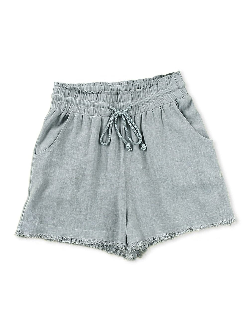 Gray Drawstring Frayed Edge Pocketed Shorts