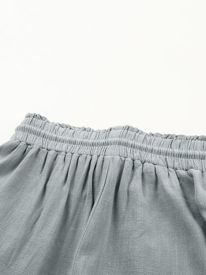 Gray Drawstring Frayed Edge Pocketed Shorts