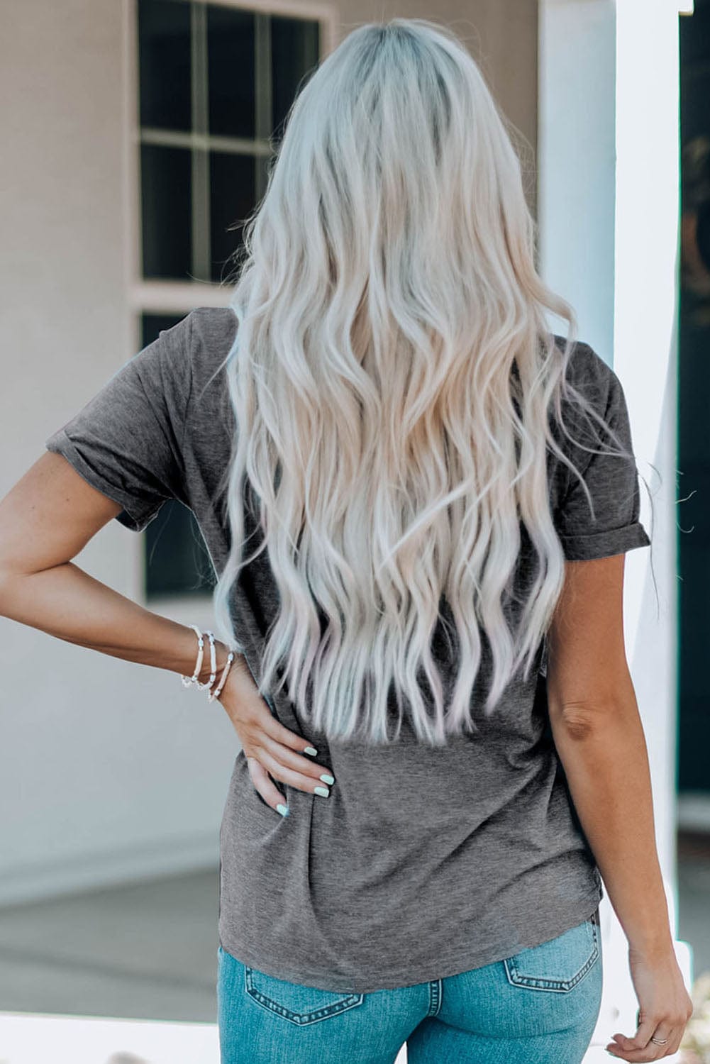 Gray Easter Eggs Graphic Print Tee with Crew Neck