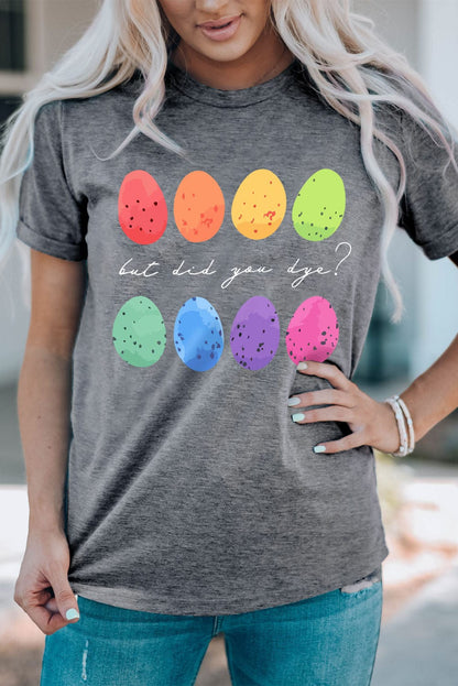 Gray Easter Eggs Graphic Print Tee with Crew Neck