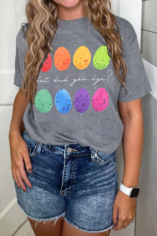 Gray Easter Eggs Graphic Print Tee with Crew Neck
