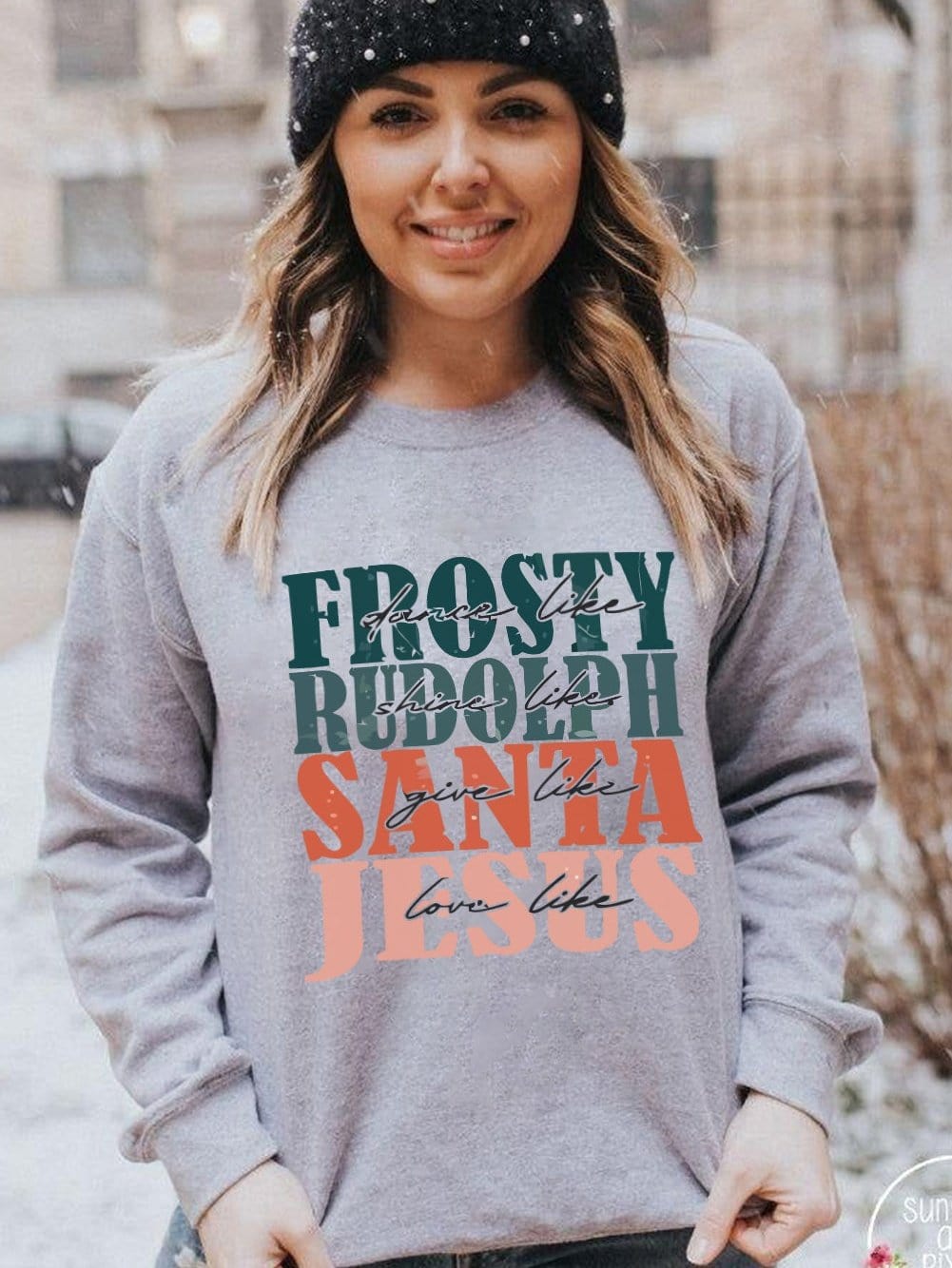 Gray Festive Holiday Letter Print Long Sleeve Sweatshirt