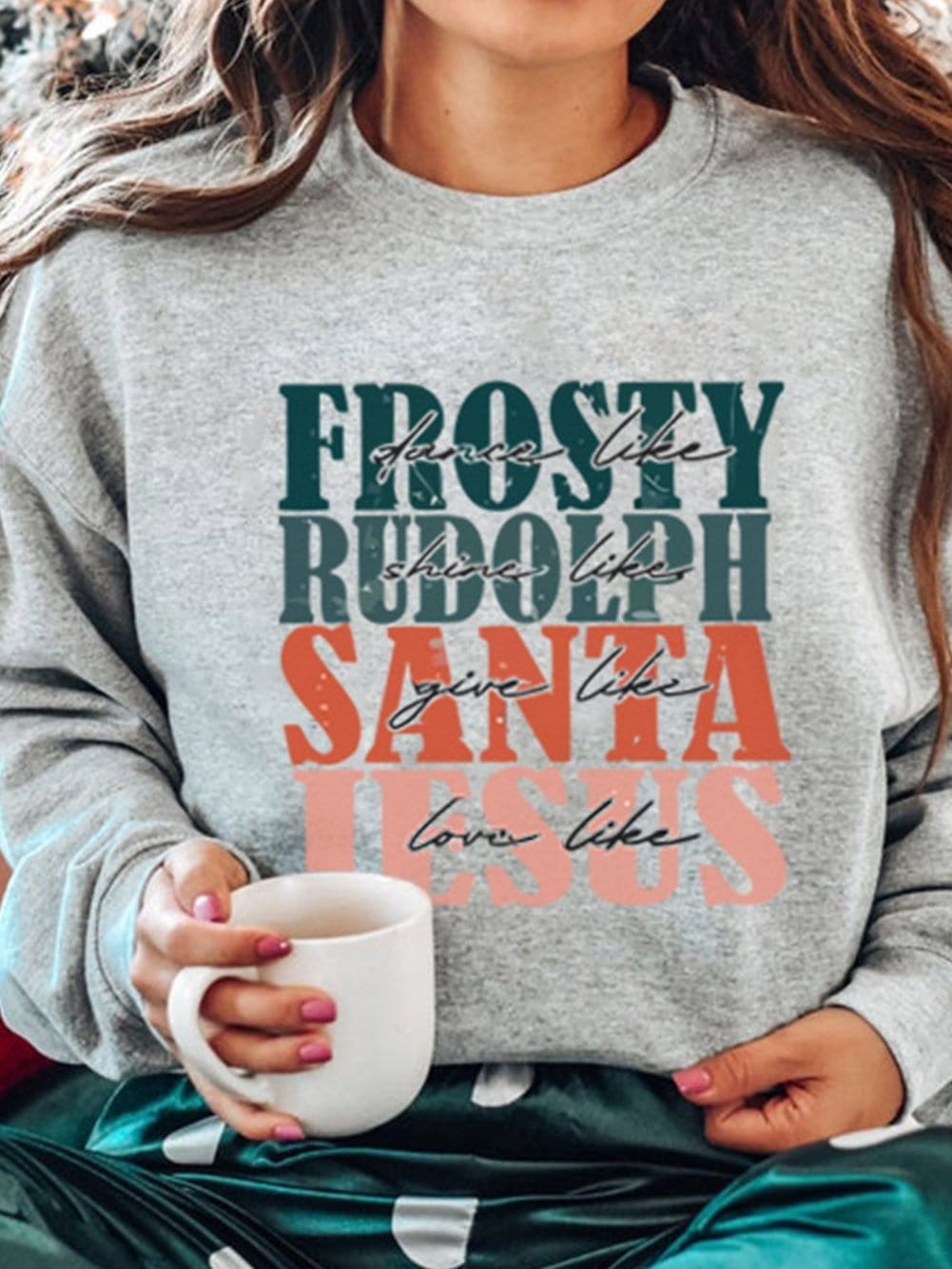 Gray Festive Holiday Letter Print Long Sleeve Sweatshirt