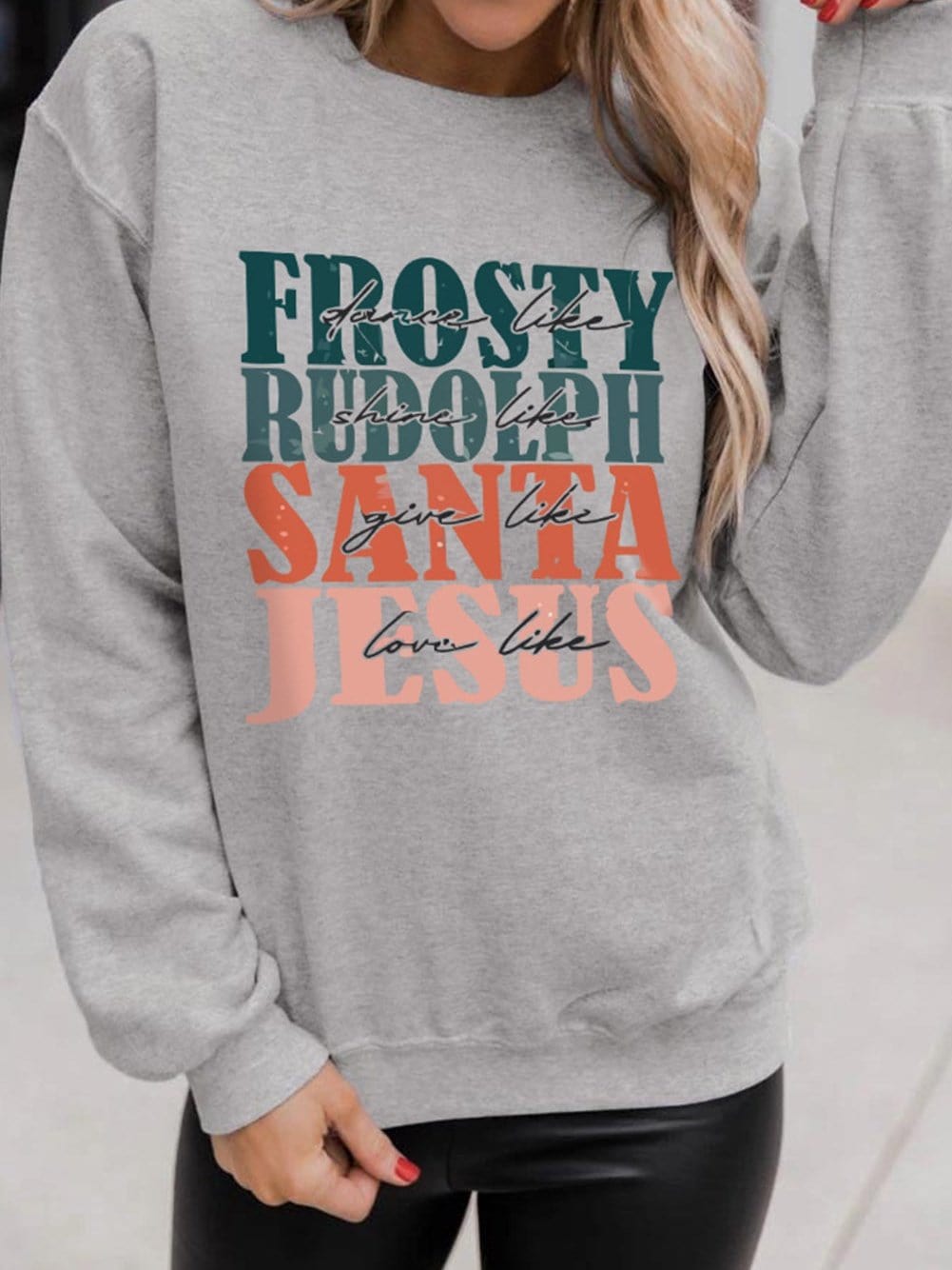 Gray Festive Holiday Letter Print Long Sleeve Sweatshirt