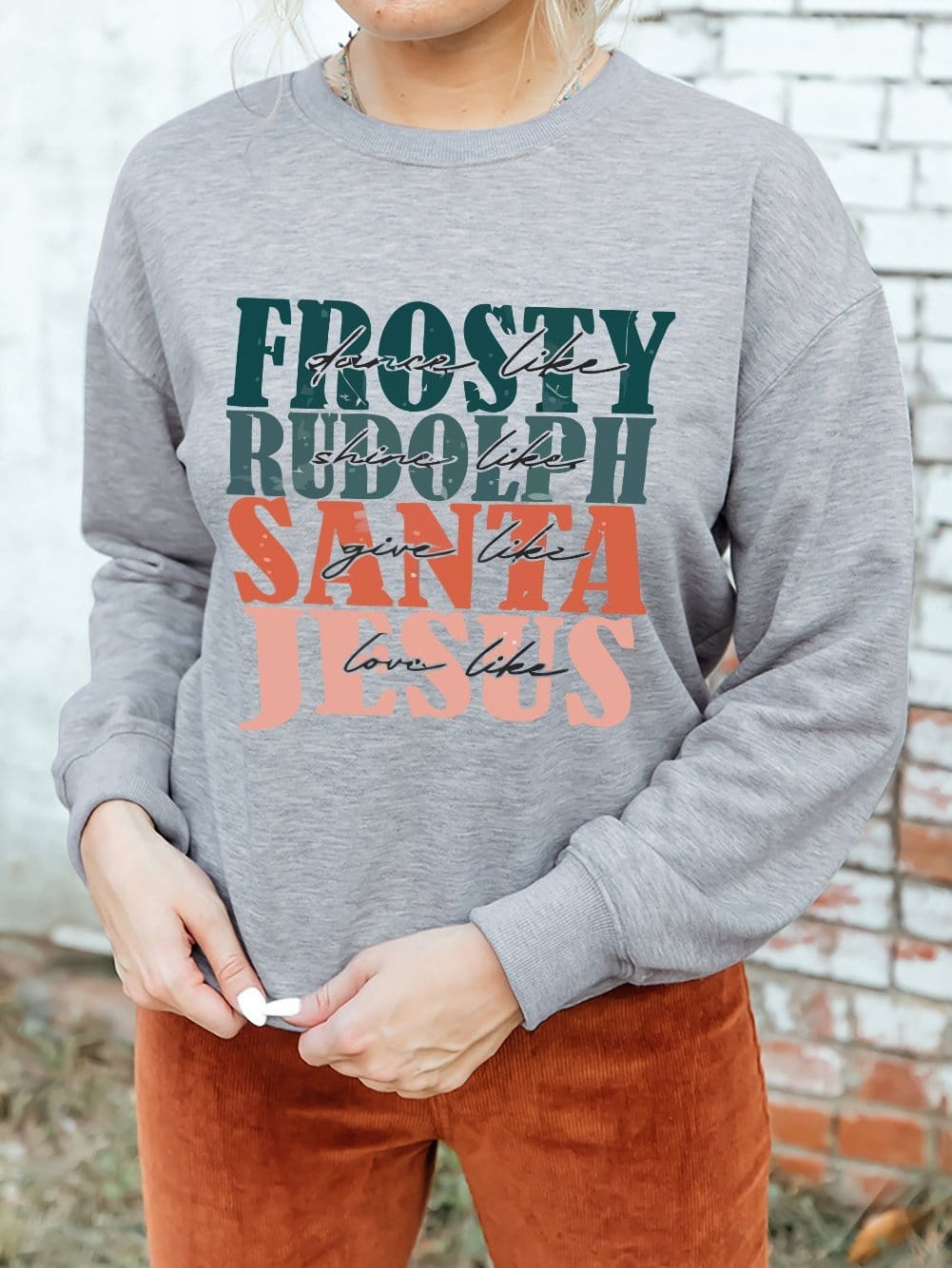 Gray Festive Holiday Letter Print Long Sleeve Sweatshirt
