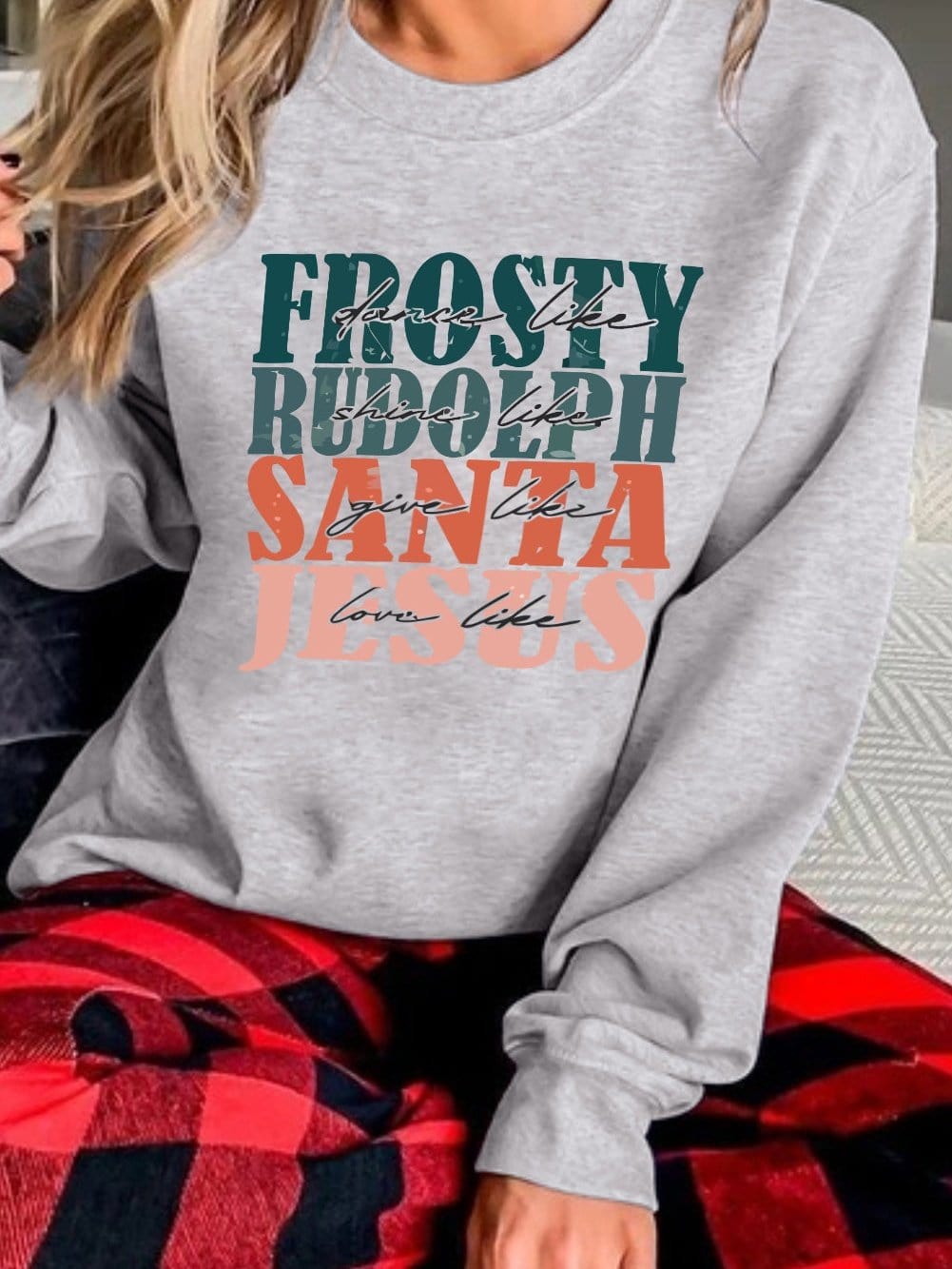 Gray Festive Holiday Letter Print Long Sleeve Sweatshirt