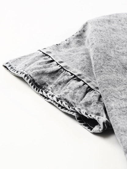 Gray Flutter Sleeve Denim Blouse