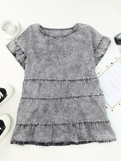 Gray Flutter Sleeve Denim Blouse