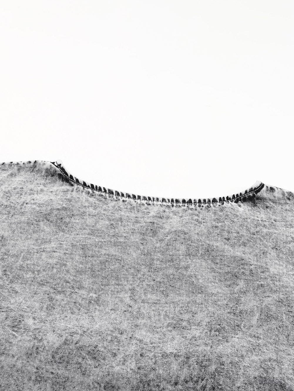 Gray Flutter Sleeve Denim Blouse