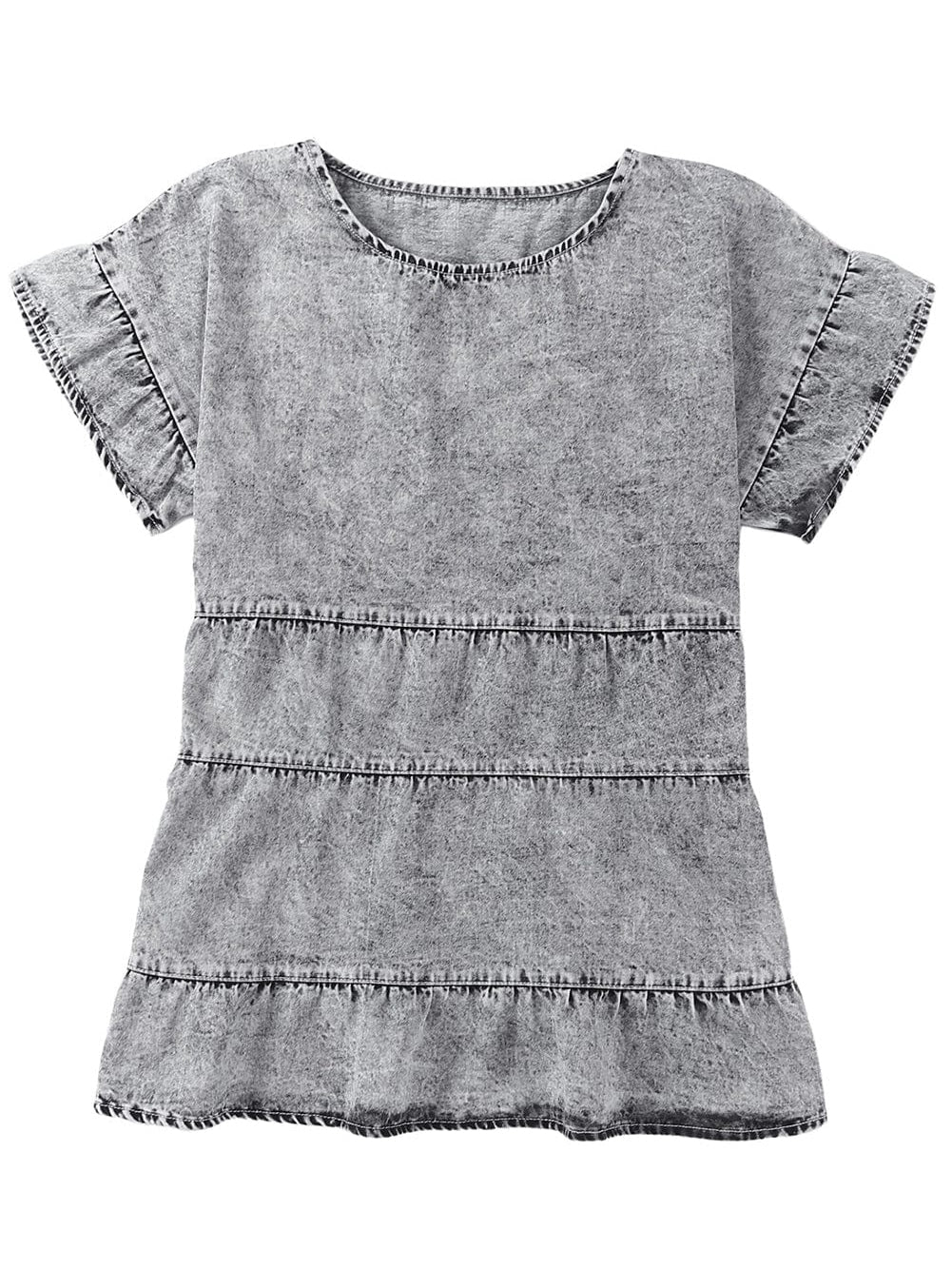 Gray Flutter Sleeve Denim Blouse