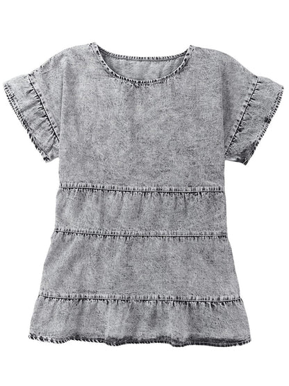 Gray Flutter Sleeve Denim Blouse