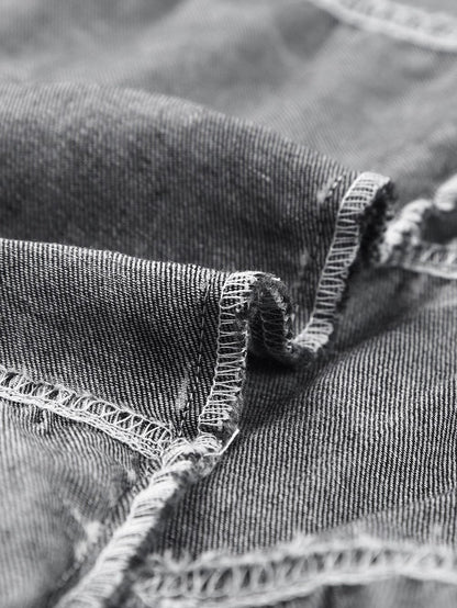 Gray Flutter Sleeve Denim Blouse