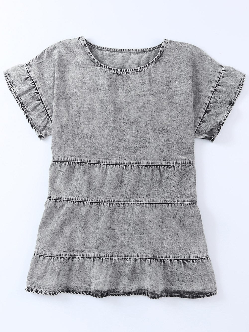 Gray Flutter Sleeve Denim Blouse