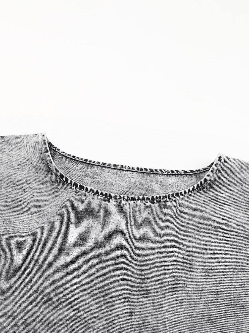 Gray Flutter Sleeve Denim Blouse