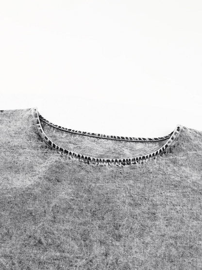 Gray Flutter Sleeve Denim Blouse