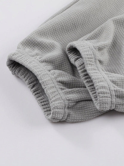 Gray Knit Cargo Pocket Jogger Pants with Waffle Texture