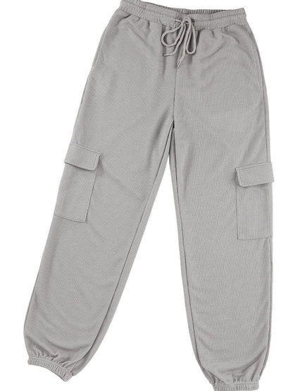 Gray Knit Cargo Pocket Jogger Pants with Waffle Texture