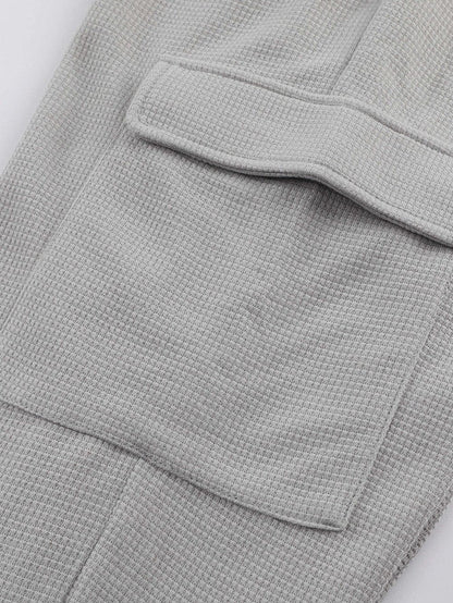 Gray Knit Cargo Pocket Jogger Pants with Waffle Texture